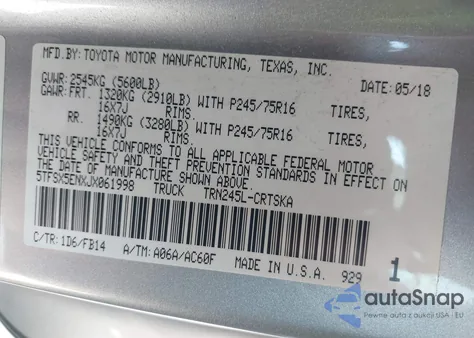 2018 Toyota Tacoma Sr z USA, uszkodzony, nr VIN 5TFSX5ENXJX061998